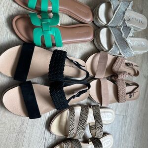Women's Sandals Lot, all Size 9 or 9.5- Black, Tan, Green